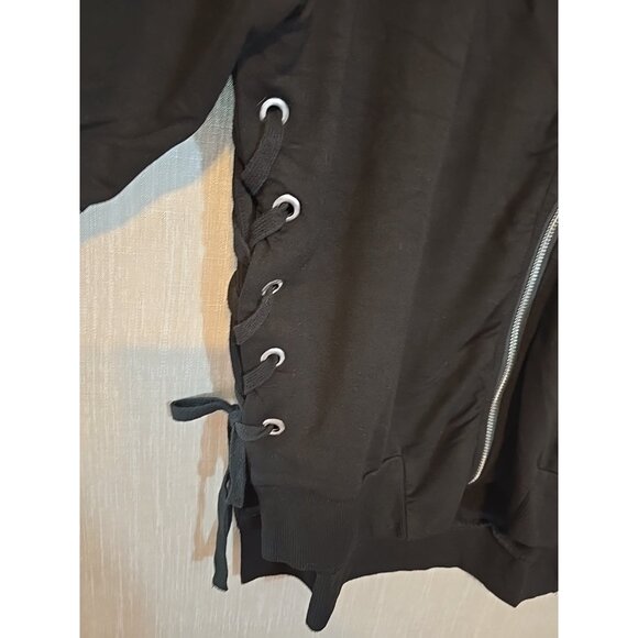 bobi zip front jacket Black Lace up sides Stretch Long Sleeve Size S New - Picture 3 of 16
